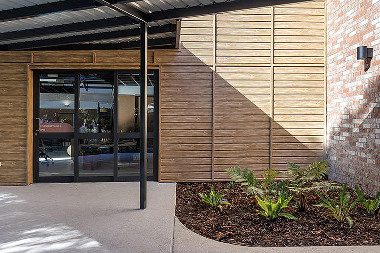 St Paul's Innovation Precinct Featuring Stramit's Premier 300 Architectural Wall Cladding in UniCote LUX Maple. 